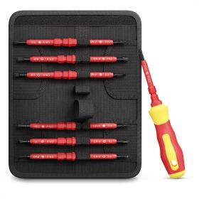 Insulated Screwdriver Set 14 Tips 3 Crosshead 3 Slotted 4 Six Point 2 Square 2 Hexagonal Magnetic Screwdriver Set with 500 V Rated Insulation and Magn