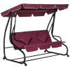 Outsunny 3-Seater Swing Bench with Stand Red Cushioned Outdoor Porch Swing Comfortable Canopy Included