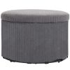 HOMCOM 24 Inches Round Storage Ottoman Stool with Lid, Upholstered Corduroy Foot Rest for Living Room, Bedroom, Gray