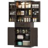 HOMCOM 71" LED Kitchen Pantry Cabinet, Farmhouse Storage Cabinet with Door Shelves, Distressed Brown