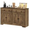 HOMCOM Kitchen Storage Sideboard, Farmhouse Buffet Cabinet with Barn Style Doors, Drawers, Adjustable Shelves, Light Brown