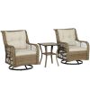 Outsunny 3 Piece Outdoor Bistro Set, Wicker Small Patio Furniture Set with Swivel Glider Chairs for Balcony, Porch, Beige
