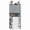 HOMCOM Modern Over the Toilet Storage Cabinet with 2 Doors, Above Commode Storage Cabinet with Toilet Paper Holder, Gray