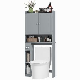 HOMCOM Modern Over the Toilet Storage Cabinet with 2 Doors, Above Commode Storage Cabinet with Toilet Paper Holder, Gray