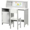 Qaba Toddler Table and Chair Set, Kids Writing Desk Homework Table with Whiteboard, Storage Cabinet, Gray