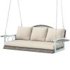 Outsunny 3 Person Wicker Hanging Outdoor Patio Porch Swing Bench with Cup Holders, Cushions, and Chains, Natural