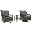 Outsunny 3 Piece Outdoor Bistro Set, Wicker Small Patio Furniture Set with Swivel Glider Chairs for Balcony, Porch, Gray