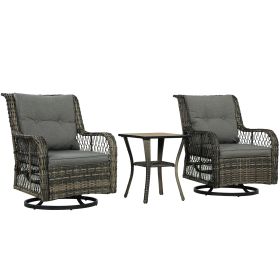 Outsunny 3 Piece Outdoor Bistro Set, Wicker Small Patio Furniture Set with Swivel Glider Chairs for Balcony, Porch, Gray