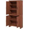 HOMCOM 64" 4-Door Kitchen Pantry, Freestanding Storage Cabinet with 3 Adjustable Shelves for Kitchen, Brown