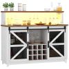 HOMCOM 55" Coffee Bar Cabinet with Lights, Farmhouse Wine Cabinet with Wine and Glass Racks for Kitchen, Dining Room, White