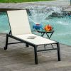 Outsunny Reclining Chaise Lounge, Outdoor Wooden, White, Wheels, Adjustable Backrest