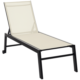 Outsunny Reclining Chaise Lounge, Outdoor Wooden, White, Wheels, Adjustable Backrest