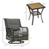 Outsunny 3 Piece Outdoor Bistro Set, Wicker Small Patio Furniture Set with Swivel Glider Chairs for Balcony, Porch, Gray