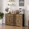 HOMCOM Kitchen Storage Sideboard, Farmhouse Buffet Cabinet with Barn Style Doors, Drawers, Adjustable Shelves, Light Brown