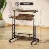HOMCOM Adjustable Standing Desk with Power Outlets, Stand Up Desk with Tiltable Tabletop, Wheels, Shelf, for Home Office, Brown