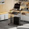 HOMCOM Adjustable Standing Desk with Power Outlets, Stand Up Desk with Tiltable Tabletop, Wheels, Shelf, for Home Office, Brown