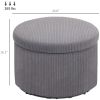 HOMCOM 24 Inches Round Storage Ottoman Stool with Lid, Upholstered Corduroy Foot Rest for Living Room, Bedroom, Gray