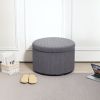 HOMCOM 24 Inches Round Storage Ottoman Stool with Lid, Upholstered Corduroy Foot Rest for Living Room, Bedroom, Gray