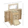 HOMCOM 4-Tier Wooden Jewelry Box for Women, Jewelry Organizer with Mirror and 2 Drawers for Rings Earrings Necklaces, Brown