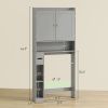 HOMCOM Modern Over the Toilet Storage Cabinet with 2 Doors, Above Commode Storage Cabinet with Toilet Paper Holder, Gray