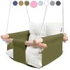 Canvas Baby Swing Wooden Hanging Swing Seat Chair with Safety Belt Durable Baby Swing Chair Outdoor and Indoor Swing for Kids Mounting Hardware Includ