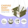 Canvas Baby Swing Wooden Hanging Swing Seat Chair with Safety Belt Durable Baby Swing Chair Outdoor and Indoor Swing for Kids Mounting Hardware Includ